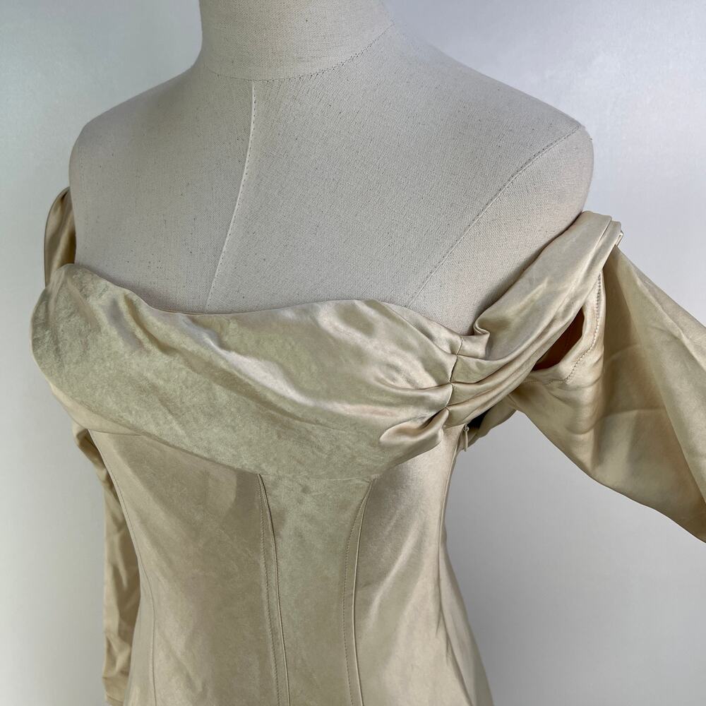 Meshki Giselle Off Shoulder Satin Mini Dress Gold - Picture 4 of 9